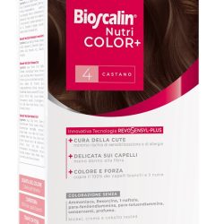 BIOSCALIN NUTRICOLOR PLUS 4 CASTANO CREMA COLORANTE 40 ML + RIVELATORE CREMA 60 ML + SHAMPOO 12 ML + TRATTAMENTO FINALE BALSAMO 12 ML